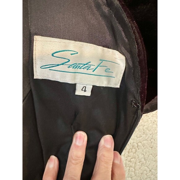 VTG Santa Fe Dark‎ Purple Velvet Sleeveless Dress Size 4 Scolloped Neckline - Picture 11 of 15